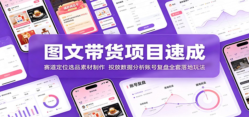 图文带货项目速成:赛道定位选品素材制作,投放数据分析账号复盘全套落地玩法-御文网
