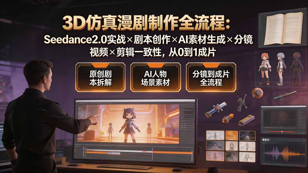 3D仿真漫剧制作全流程:Seedance2.0实战×剧本创作×AI素材生成×分镜视频×剪辑一致性,从0到1成片-御文网