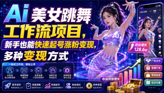 Ai美女跳舞工作流项目，新手也能快速起号涨粉变现，多种变现方式-御文网