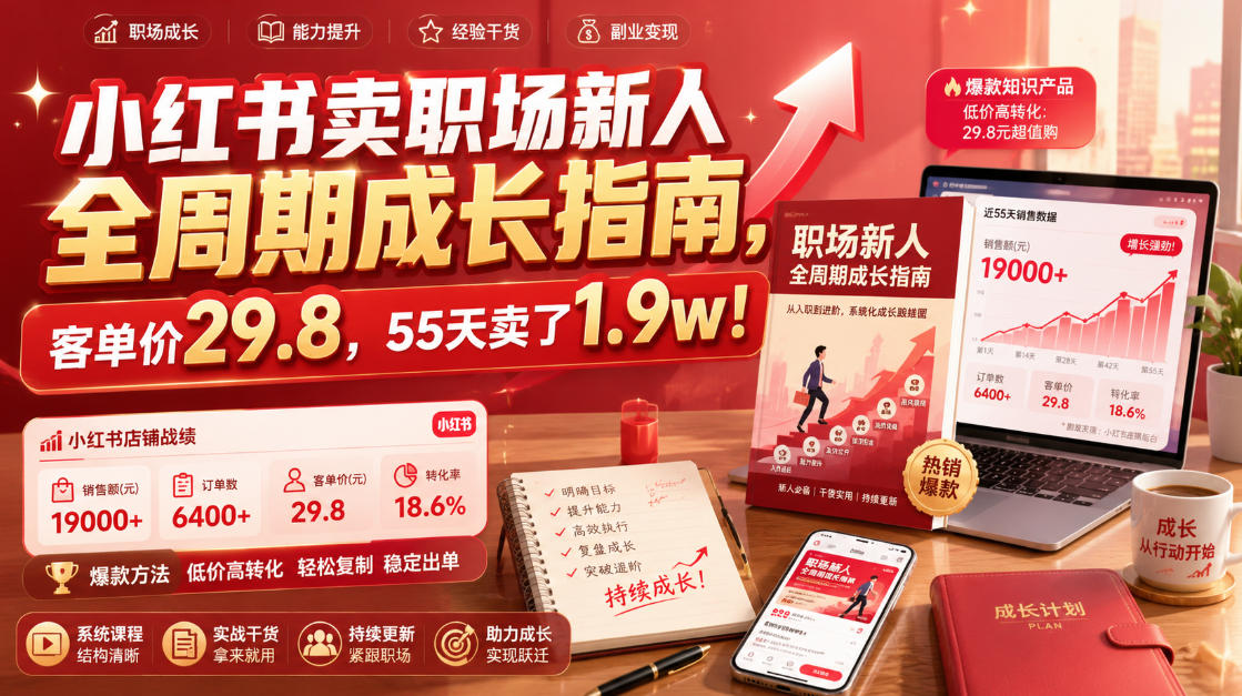 小红书卖职场新人全周期成长指南,客单价29.8,55天卖了1.9w!-御文网