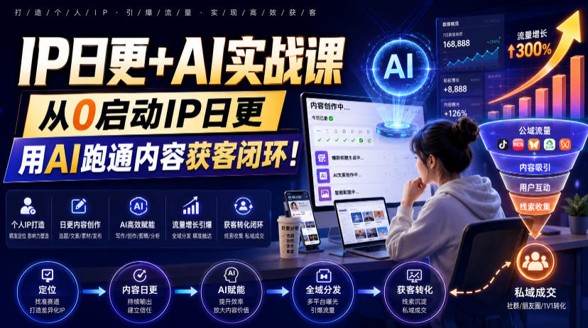 IP日更+AI实战课,从0启动IP日更,IP置顶视频制作+100条选题库搭建+10条日更规划,用AI跑通内容获客闭环!-御文网
