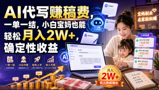 AI代写賺稿费,一单一结,小白宝妈也能轻松月入2W+,确定性收益【揭秘】-御文网