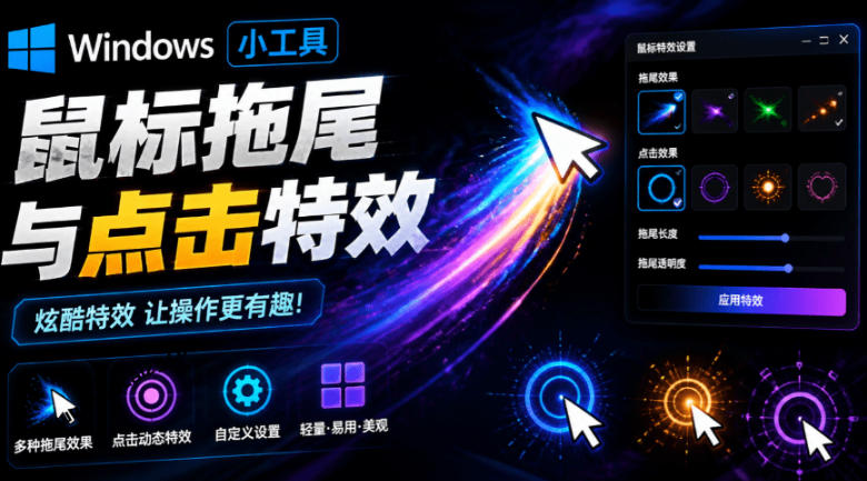Windows特效小工具!一键给你的鼠标添加拖尾与点击动态特效,吾爱出品,免费使用Mouse Trail-御文网
