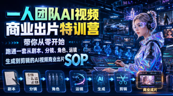 一人团队AI视频商业出片实战课:带你从零开始跑通一套从剧本、分镜、角色、运镜、生成到剪辑的AI视频商业出片SOP-御文网