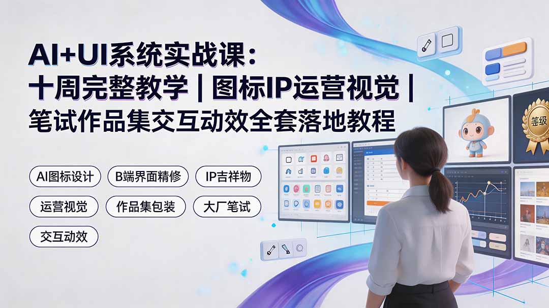 AI+UI系统实战课：十周完整教学｜图标IP运营视觉｜笔试作品集交互动效全套落地教程-御文网