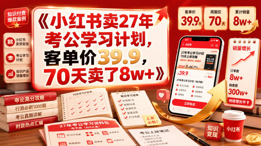 小红书卖27年考公学习计划,客单价39.9,70天卖了8w+!-御文网