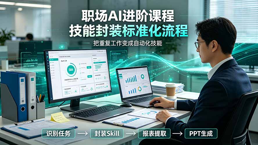 职场AI进阶课程；多类实用Skill工具实操，专属技能封装标准化流程，报表行业报告一键提取核心内容-御文网