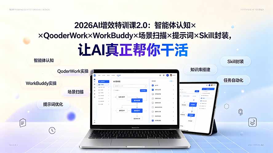 2026AI增效特训课2.0：智能体认知×QoderWork×WorkBuddy×场景扫描×提示词×Skill封装，让AI真正帮你干活-御文网