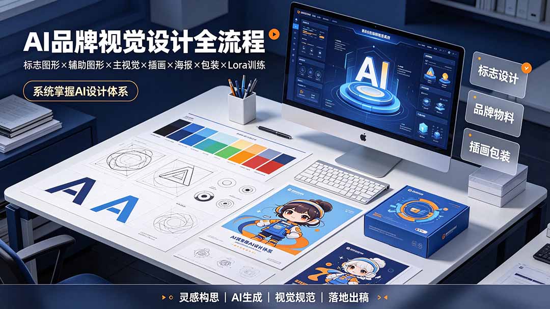 AI品牌视觉设计全流程：标志图形×辅助图形×主视觉×插画×海报×包装×Lora训练，系统掌握AI设计体系-御文网