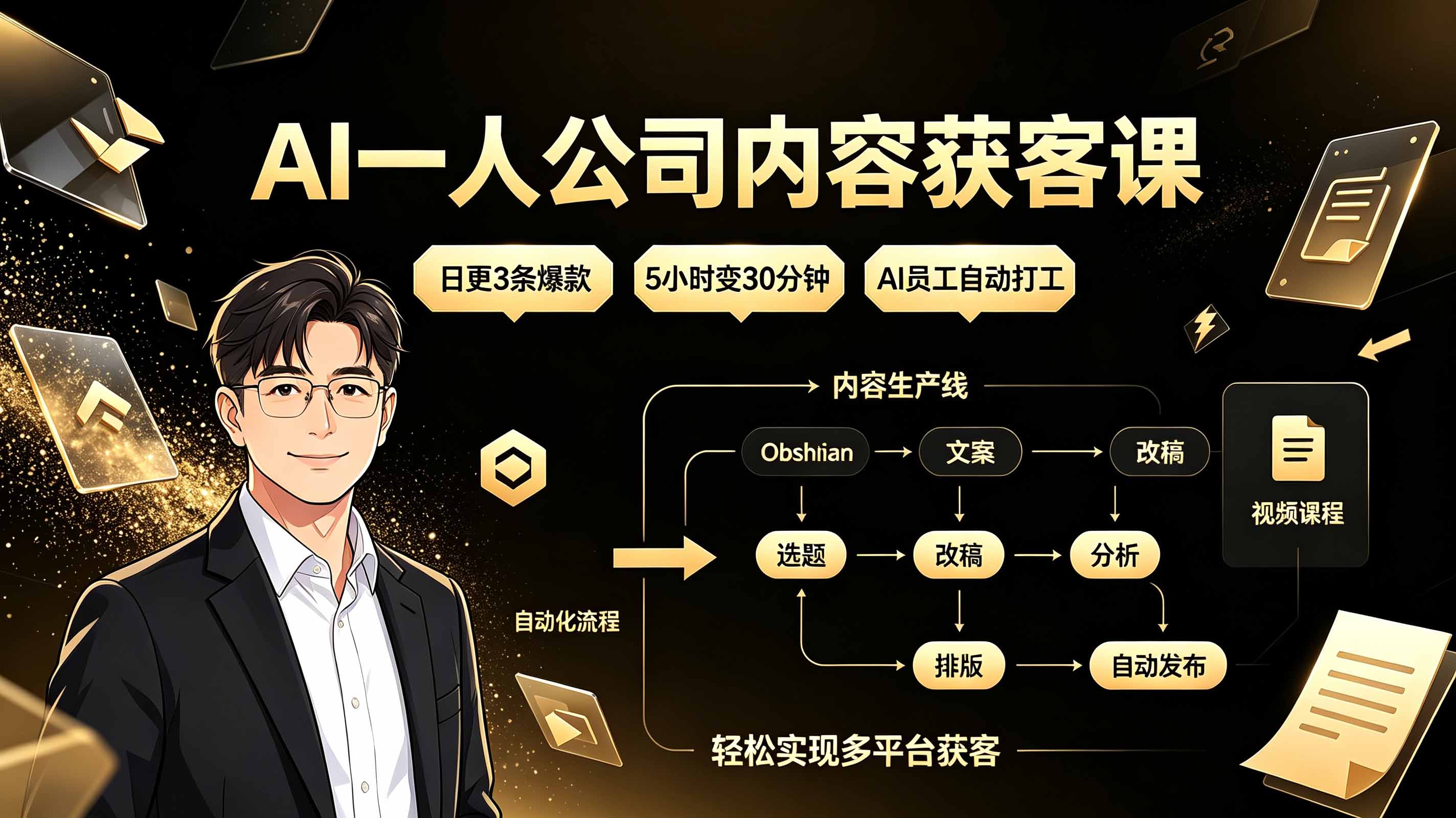 AI一人公司内容获客课：日更3条爆款×5小时变30分钟×AI员工自动打工，轻松实现多平台获客-御文网