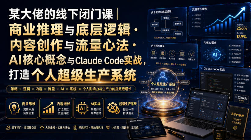某大佬的线下闭门课|商业推理与底层逻辑・内容创作与流量心法・AI核心概念与Claude Code实战,打造个人超级生产系统【录音+图片】-御文网