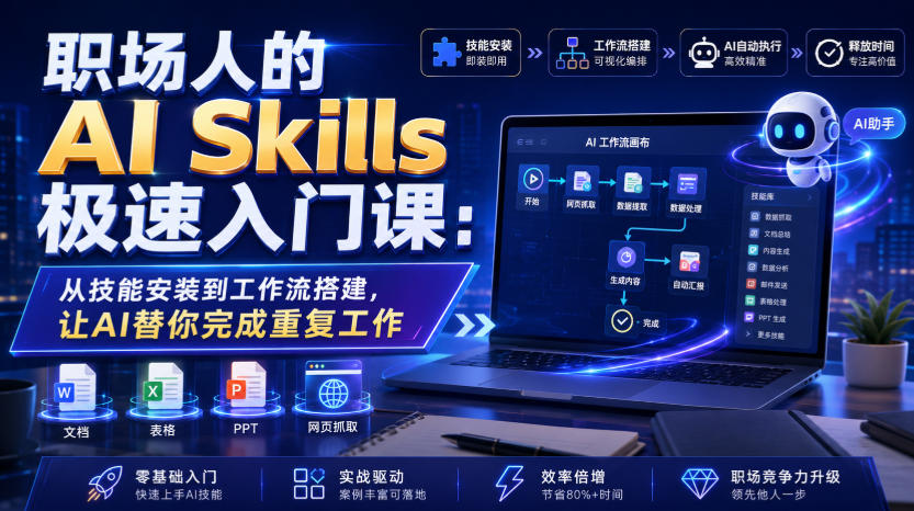 职场人的AI Skills极速入门课:从技能安装到工作流搭建,让AI替你完成重复工作-御文网