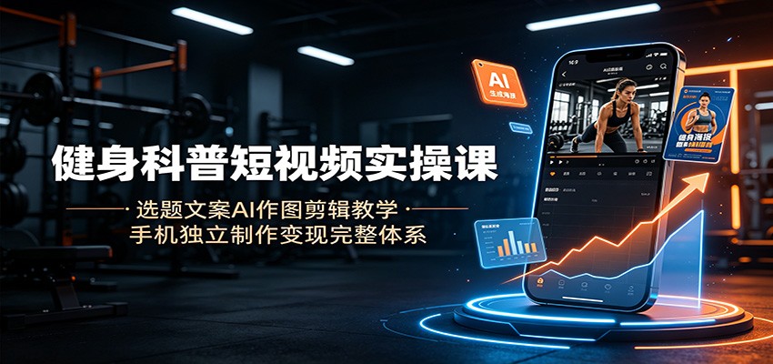 健身科普短视频实操课:选题文案AI作图剪辑教学,手机独立制作变现完整体系-御文网