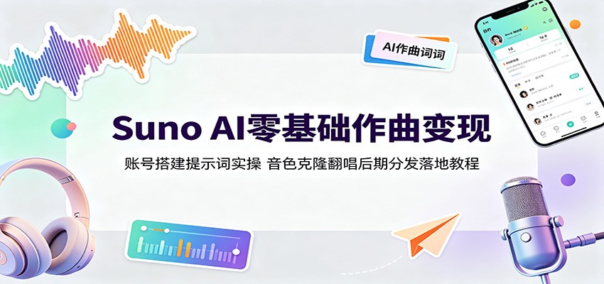Suno AI零基础作曲变现:账号搭建提示词实操,音色克隆翻唱后期分发落地教程-御文网