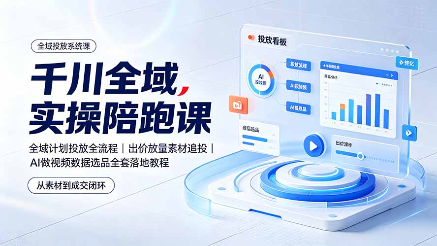 千川全域实操陪跑课：全域计划投放全流程｜出价放量素材追投｜AI做视频数据选品全套落地教程-御文网