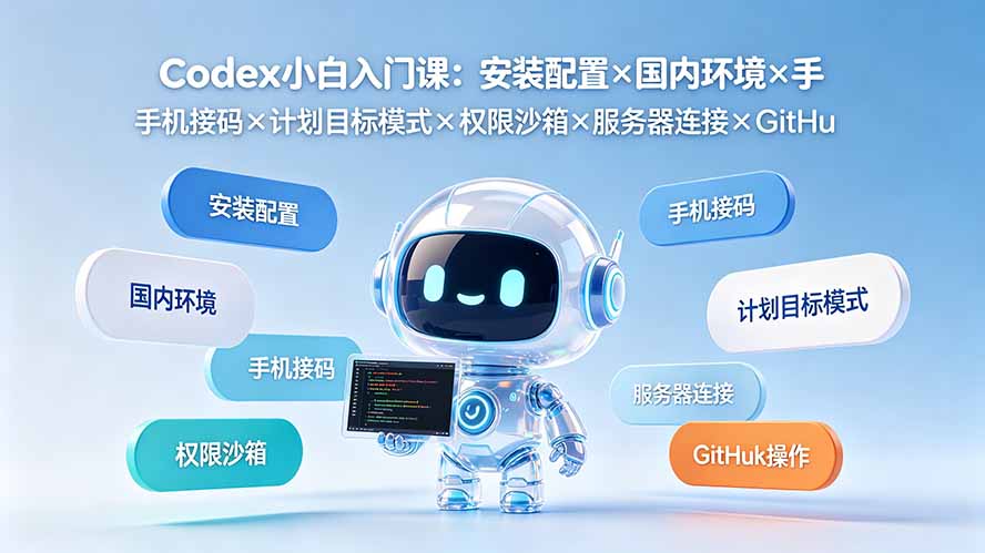 Codex小白入门课：安装配置×国内环境×手机接码×计划目标模式×权限沙箱×服务器连接×GitHub操作-御文网
