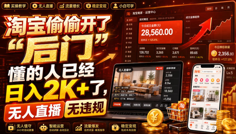 淘宝偷偷开了“后门”,懂的人已经日入2K+了,无人直播无违规,一台电脑=一家24小时营业的线上门店【揭秘】-御文网