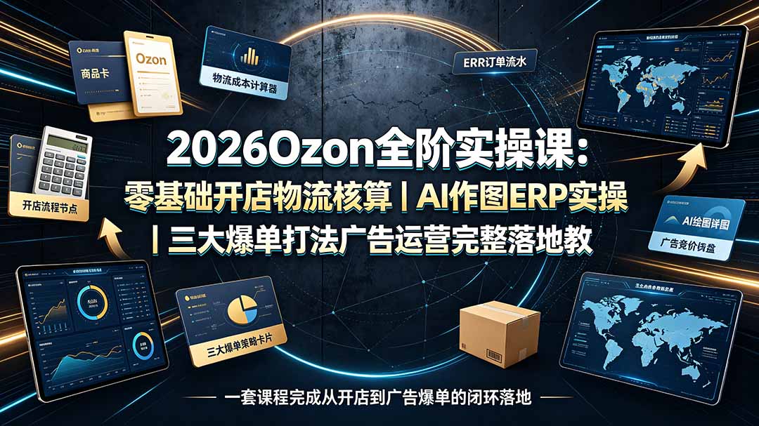 2026Ozon全阶实操课：零基础开店物流核算｜AI作图ERP实操｜三大爆单打法广告运营完整落地教程-御文网