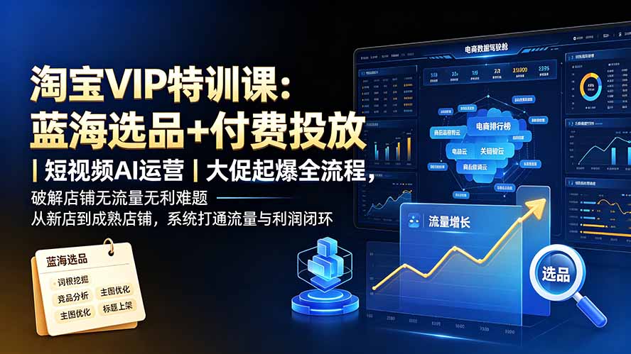 淘宝VIP特训课：蓝海选品+付费投放｜短视频AI运营｜大促起爆全流程，破解店铺无流量无利润难题-御文网