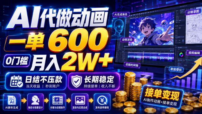 AI代做动画，一单600，0门槛月入2W+，日结不压款，长期稳定【揭秘】-御文网