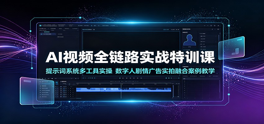 AI视频全链路实战特训课:提示词系统多工具实操,数字人剧情广告实拍融合案例教学-御文网