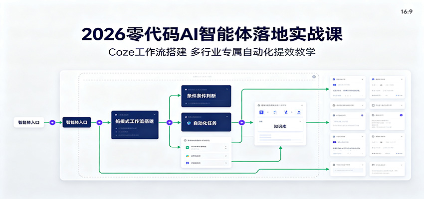 2026零代码AI智能体落地实战课:Coze工作流搭建,多行业专属自动化提效教学-御文网
