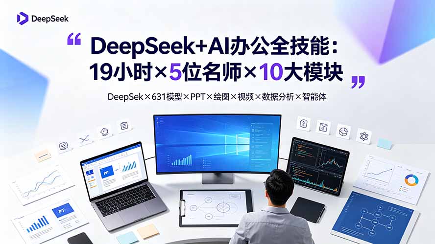 DeepSeek+AI办公全技能：19小时×5位名师×10大模块，DeepSeek×631模型×PPT×绘图×视频×数据分析×智能体-御文网