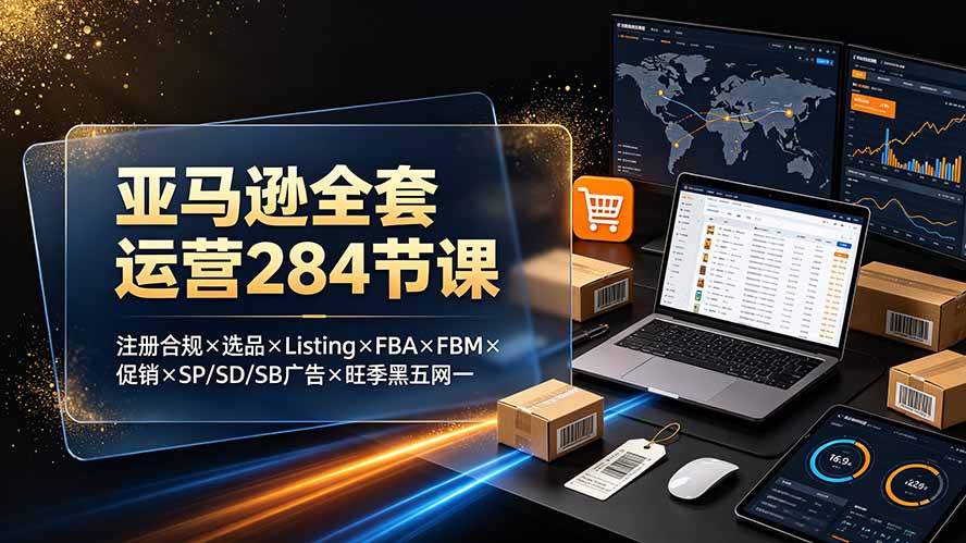 亚马逊全套运营284节课：注册合规×选品×Listing×FBA×FBM×促销×SP/SD/SB广告×旺季黑五网一-御文网