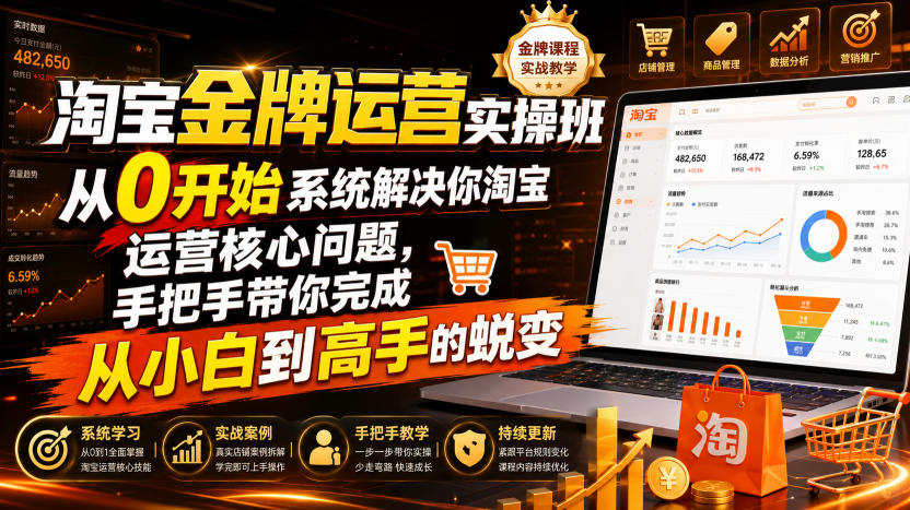 淘宝金牌运营实操班,从0开始系统解决你淘宝运营核心问题,手把手带你完成从小白到高手的蜕变(2026年7月)-御文网