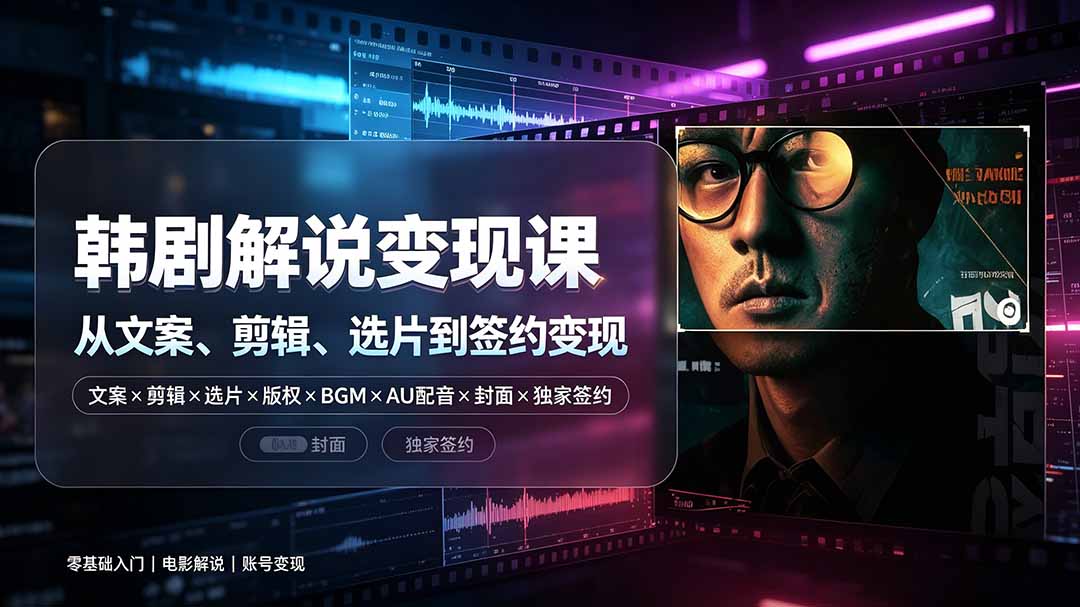 抖音270W粉丝博主亲授韩剧解说课:文案×剪辑×选片×版权×BGM×AU配音×封面×独家签约,零基础到变现-御文网