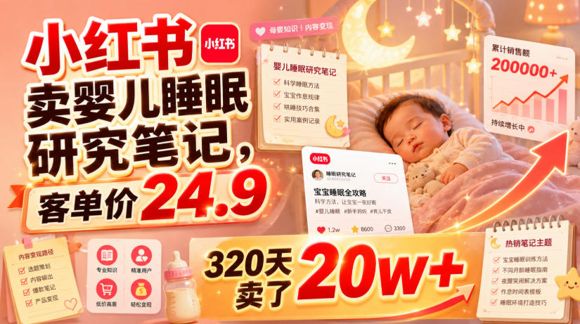 小红书卖婴儿睡眠研究笔记,客单价24.9,320天卖了20w+-御文网