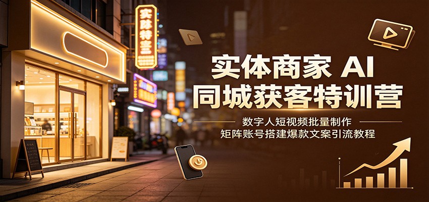 实体商家AI同城获客特训营:数字人短视频批量制作,矩阵账号搭建爆款文案引流教程-御文网