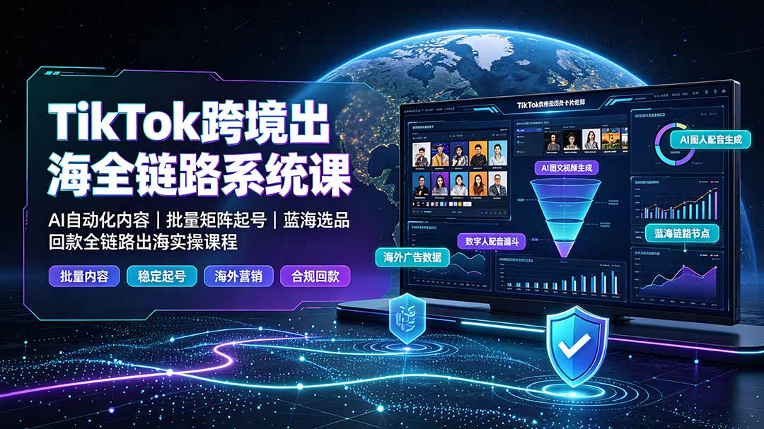 TikTok跨境出海全链路系统课-2026年7月：AI自动化内容｜批量矩阵起号｜蓝海选品回款全链路出海实操课程-御文网