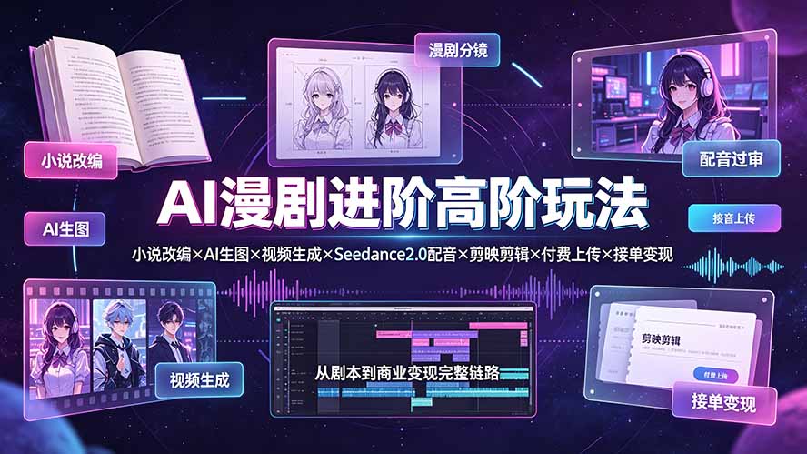 AI漫剧进阶高阶玩法：小说改编×AI生图×视频生成×Seedance2.0配音×剪映剪辑×付费上传×接单变现-御文网