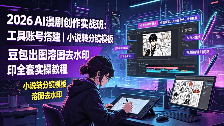 2026AI漫剧创作实战班:工具账号搭建|小说转分镜模板|豆包出图溶图去水印全套实操教程-御文网