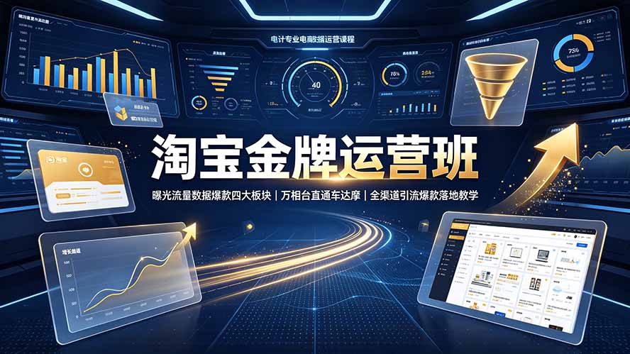 淘宝金牌运营班-7月:曝光流量数据爆款四大板块|万相台直通车达摩|全渠道引流爆款落地教学-御文网