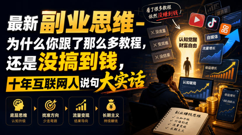 最新副业思维-为什么你跟了那么多教程,还是没搞到钱,十年互联网人说句大实话【揭秘】-御文网