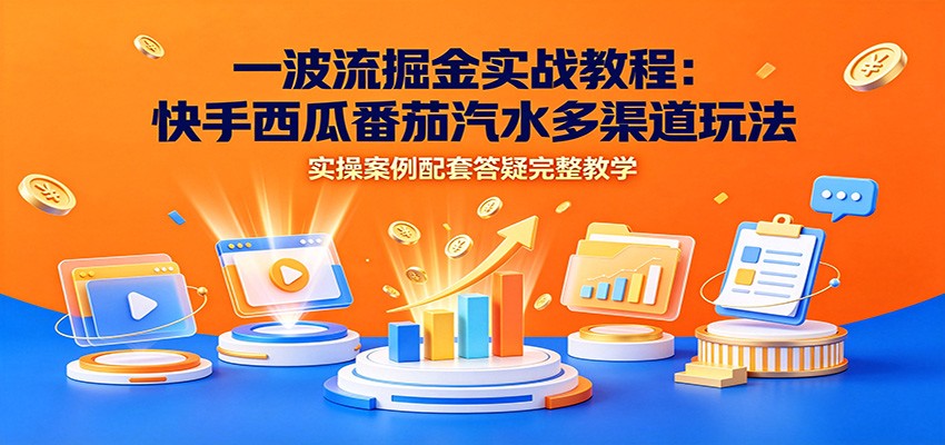一波流掘金实战教程:快手西瓜番茄汽水多渠道玩法,实操案例配套答疑完整教学-御文网