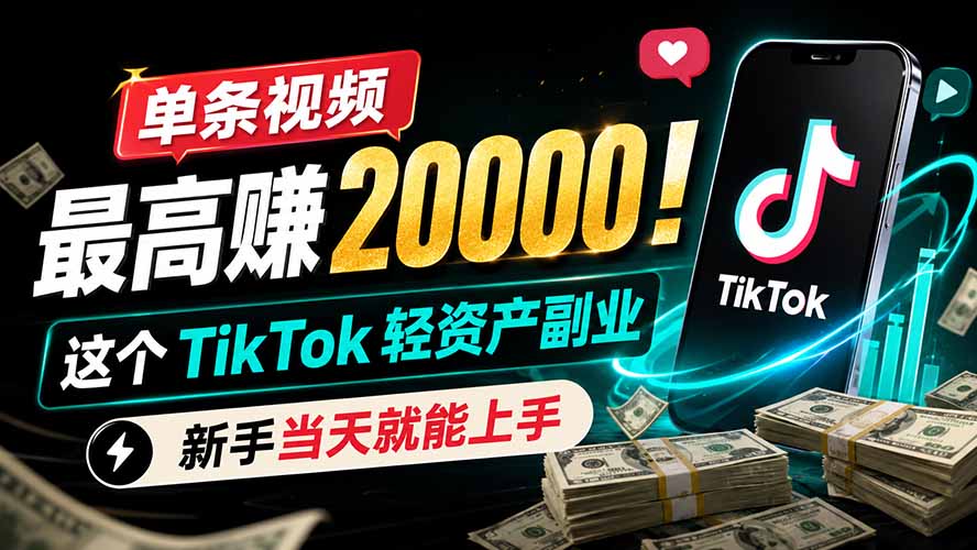 单条视频最高赚 20000!这个 TikTok 轻资产副业,新手当天就能上手-御文网