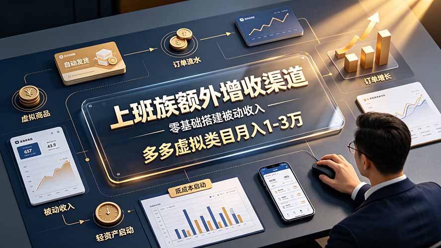 上班族额外增收渠道,零基础搭建被动收入,多多虚拟类目月入 1-3 万-御文网