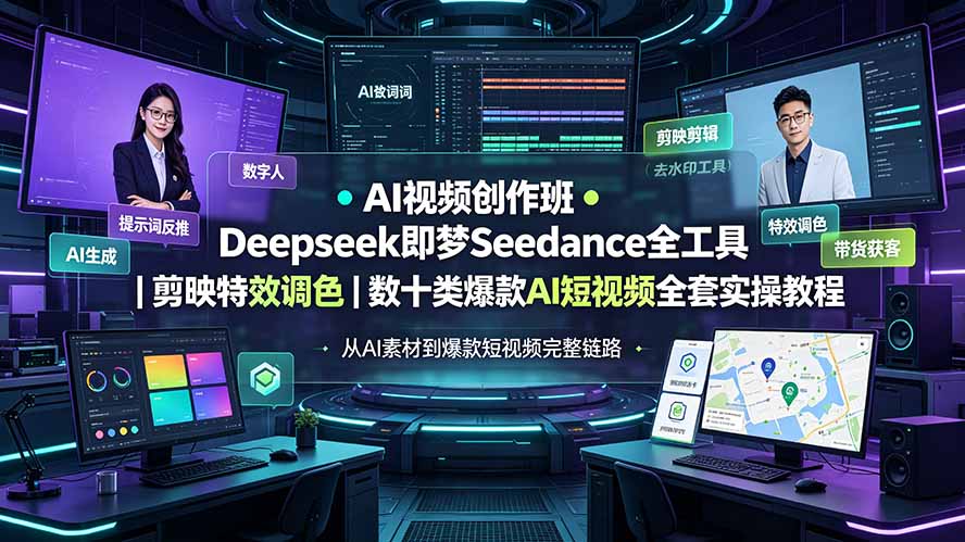 AI视频创作班◆Deepseek即梦Seedance全工具|剪映特效调色|数十类爆款AI短视频全套实操教程-御文网