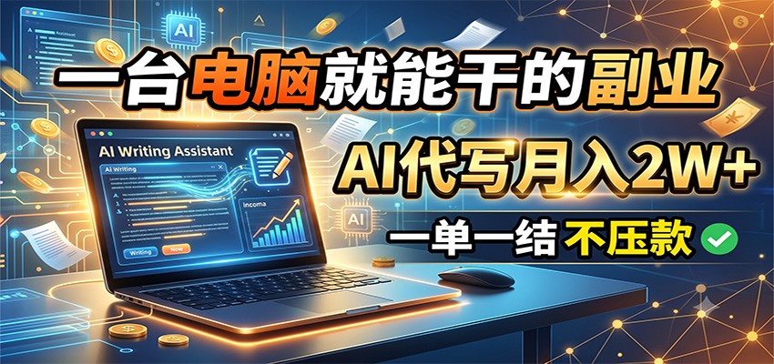 一台电脑就能干的副业,AI代写月入2W+,一单一结不压款-御文网