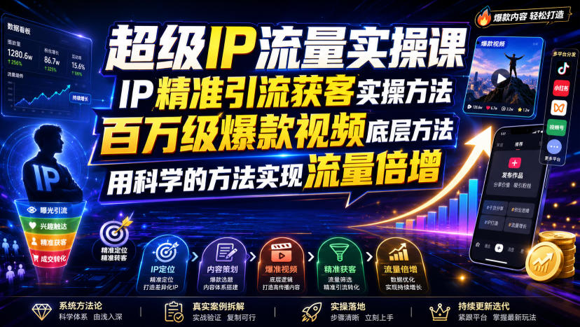 超级IP流量实操课,IP精准引流获客实操方法,百万级爆款视频底层方法,用科学的方法实现流量倍增-御文网