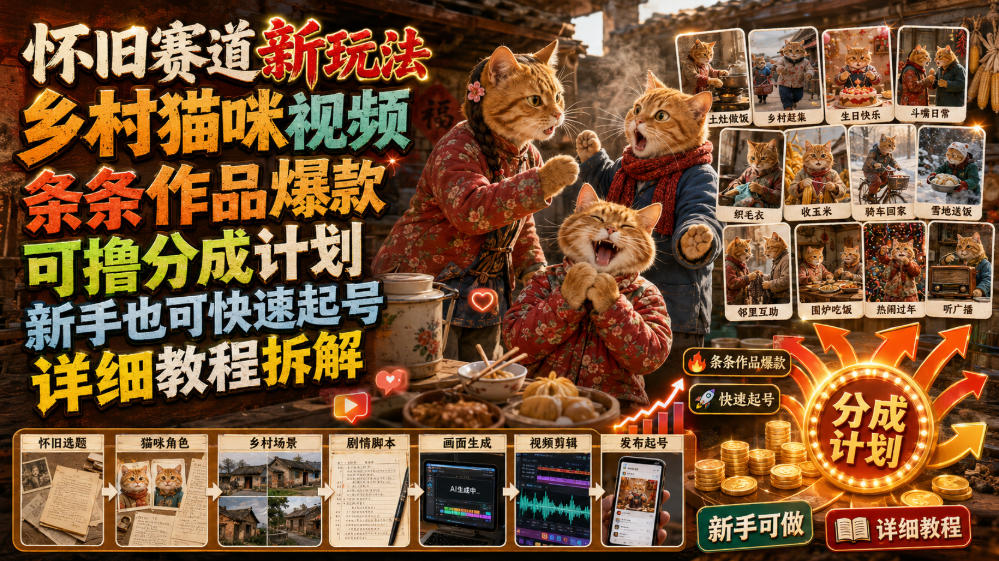 怀旧赛道新玩法,乡村猫咪视频,条条作品爆款,可撸分成计划,新手也可快速起号,详细教程拆解-御文网