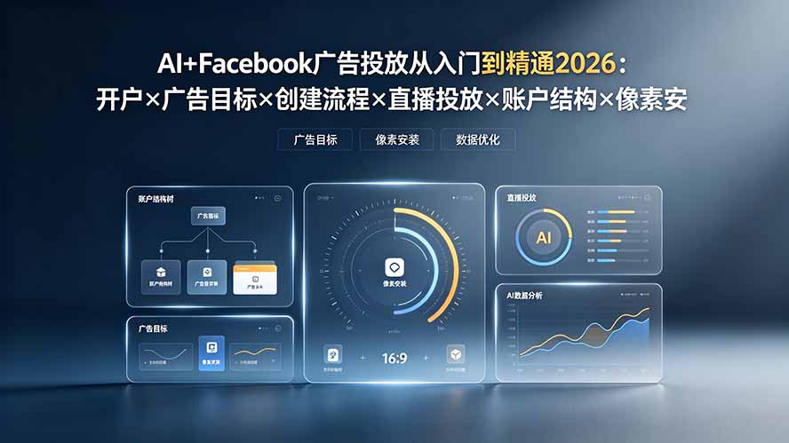AI+Facebook广告投放从入门到精通2026:开户×广告目标×创建流程×直播投放×账户结构×像素安装×AI赋能-御文网