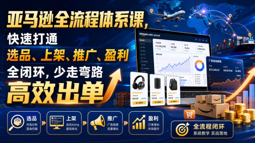 亚马逊全流程体系课,快速打通选品、上架、推广、盈利全闭环,少走弯路高效出单-御文网
