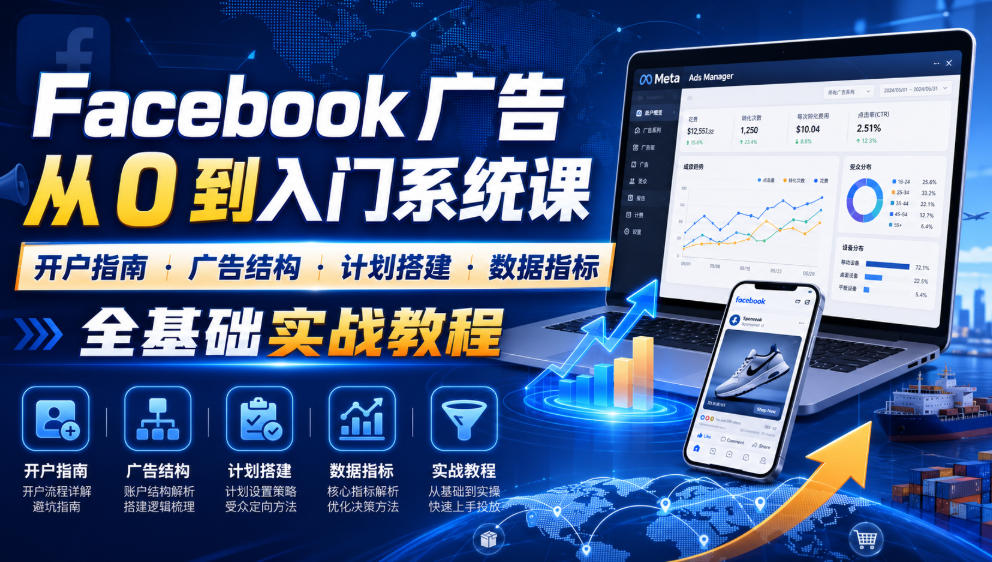Facebook广告新手从0到入门系统课|开户指南・广告结构・计划搭建・数据指标全基础实战教程-御文网