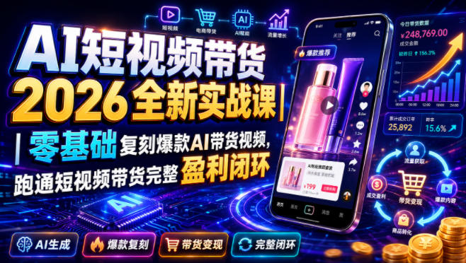 AI短视频带货2026全新实战课|零基础复刻爆款AI带货视频,跑通短视频带货完整盈利闭环-御文网