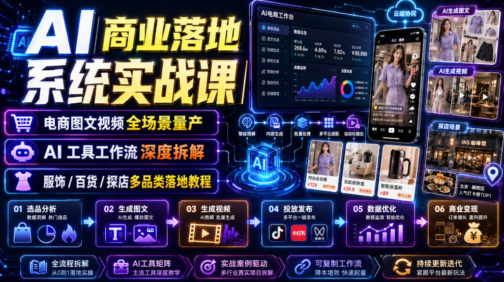 AI商业落地系统实战课｜电商图文视频全场景量产・AI工具工作流深度拆解・服饰/百货/探店多品类落地教程-御文网