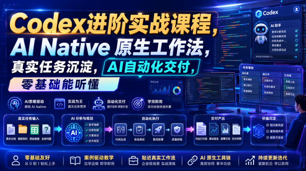Codex进阶实战课|AI Native原生工作法,22节真实任务落地,从配置到AI自动化交付全链路教程-御文网